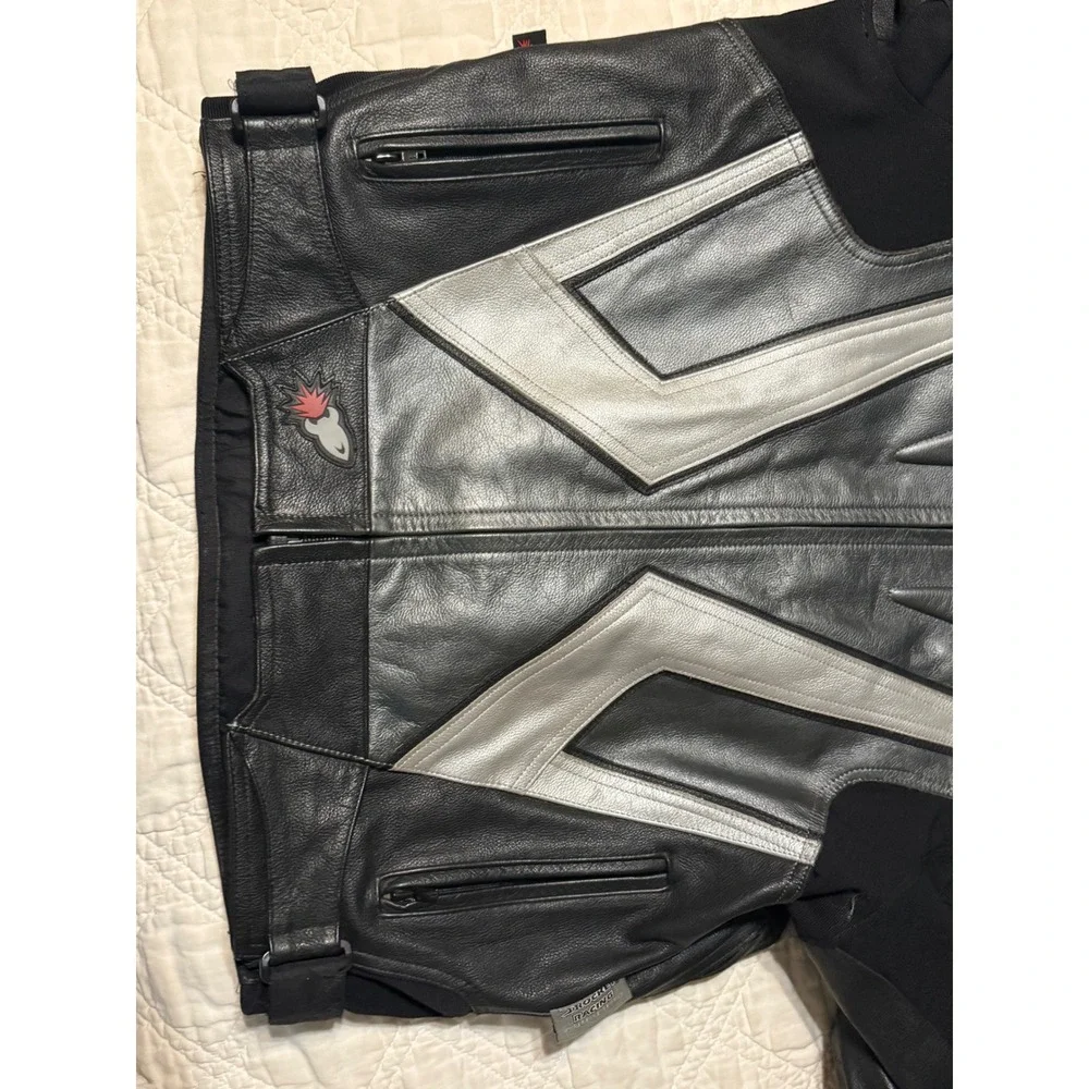 Joe Rocket Blaster Armored Leather Motorcycle Jacket Mens 46 Black Silver Racing